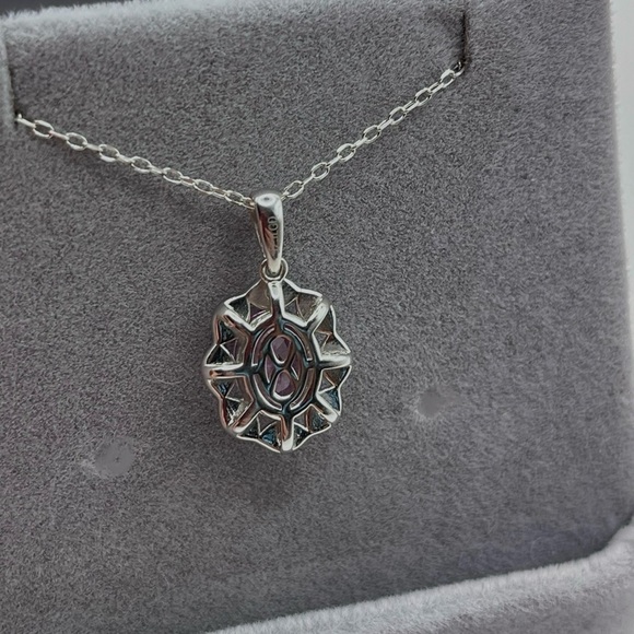 1.25 CT Oval Cut Pink Sapphire and .30 CT Diamond Necklace 925 Sterling Silver - Picture 7 of 7